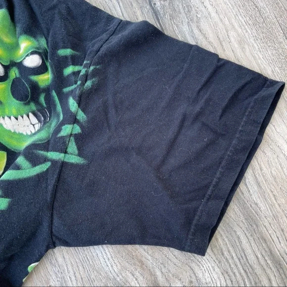 Liquid Blue Authentic Green Skull Print Black T Shirt Large Adult Vintage 2001 - Picture 6 of 16